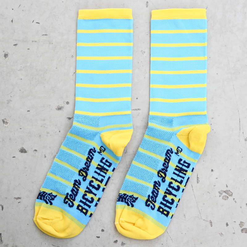 *TEAM DREAM BICYCLING TEAM* thin stripe sock (blue/yellow)
