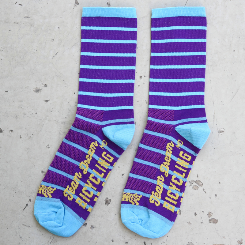 *TEAM DREAM BICYCLING TEAM* thin stripe sock (purple/cyan)