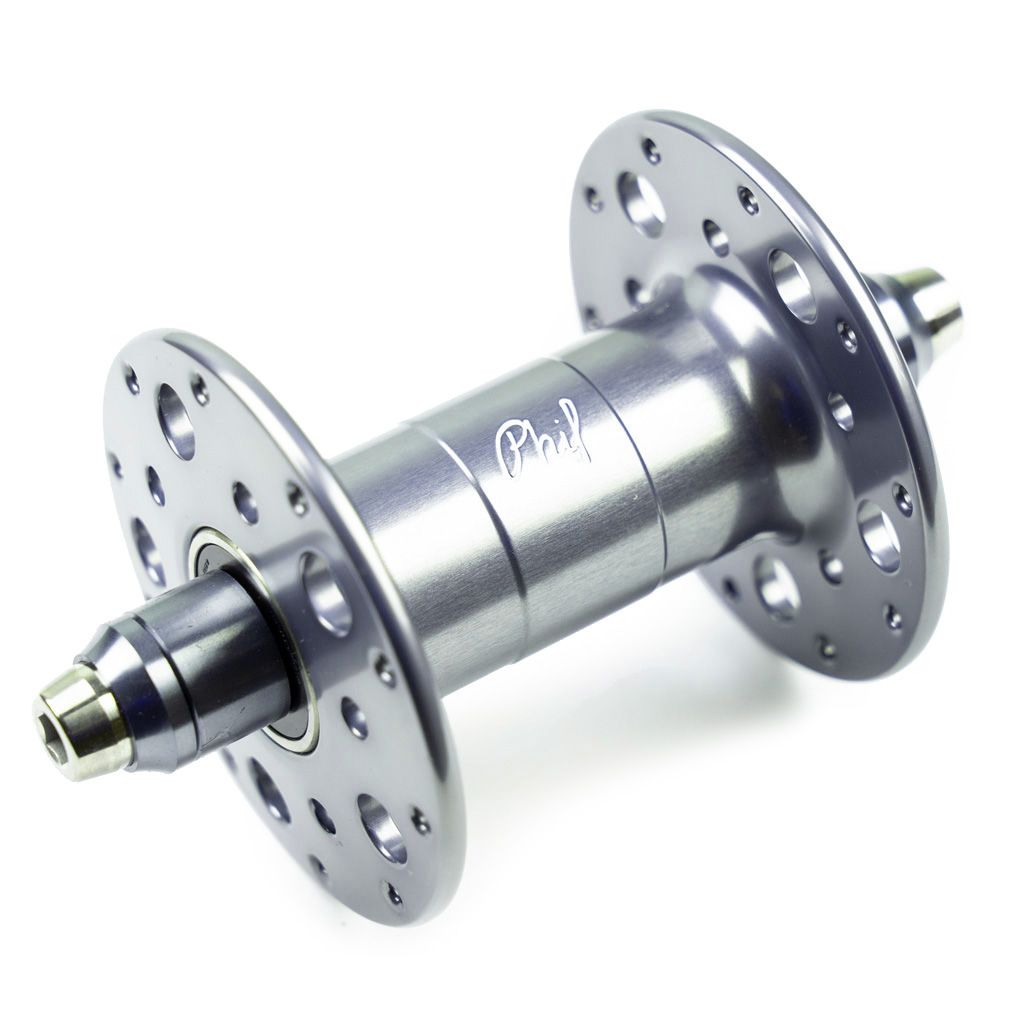 PHILWOOD* Pro high flange track hub front (gunmetal) - BLUE LUG 