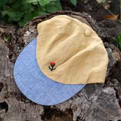 *RON'S BIKES* linen tulip cap (yellow tan/chambray)