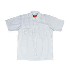 *BLUE LUG* box cut mechanic short sleeve shirt (white charcoal stripe)