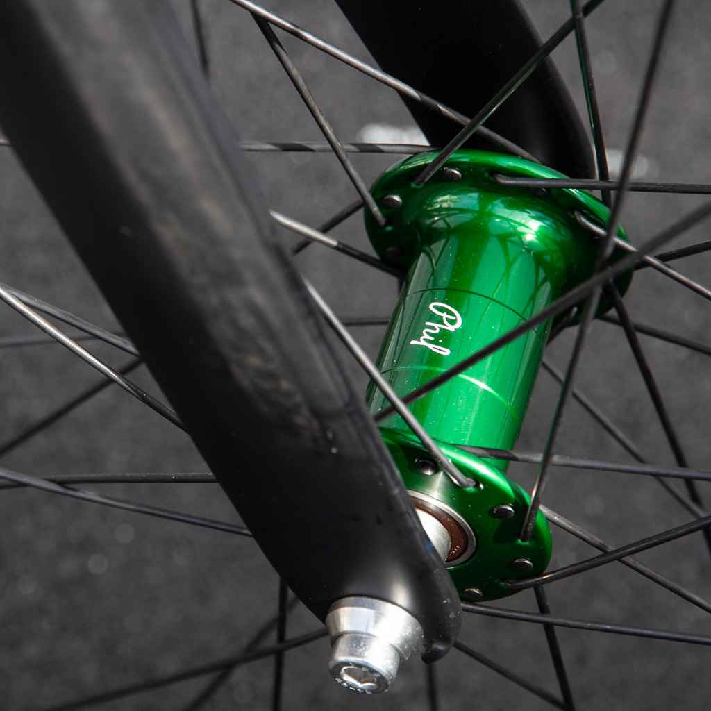 0*e様 philwood フィルウッド フロント ハブ ピスト ブルーラグ PHILWOOD* Pro high flange track hub front (gunmetal) - BLUE LUG