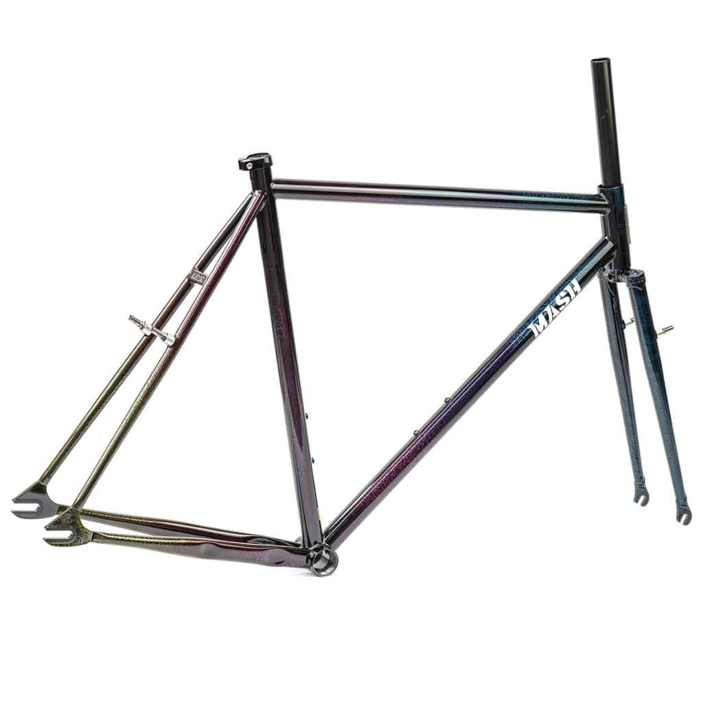 MASH* steel frame set (black rainbow flake) - BLUE LUG