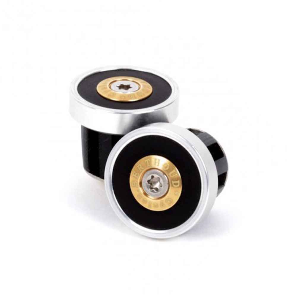 BERTHOUD* bar-end plug cnc alloy and leather (black/silver