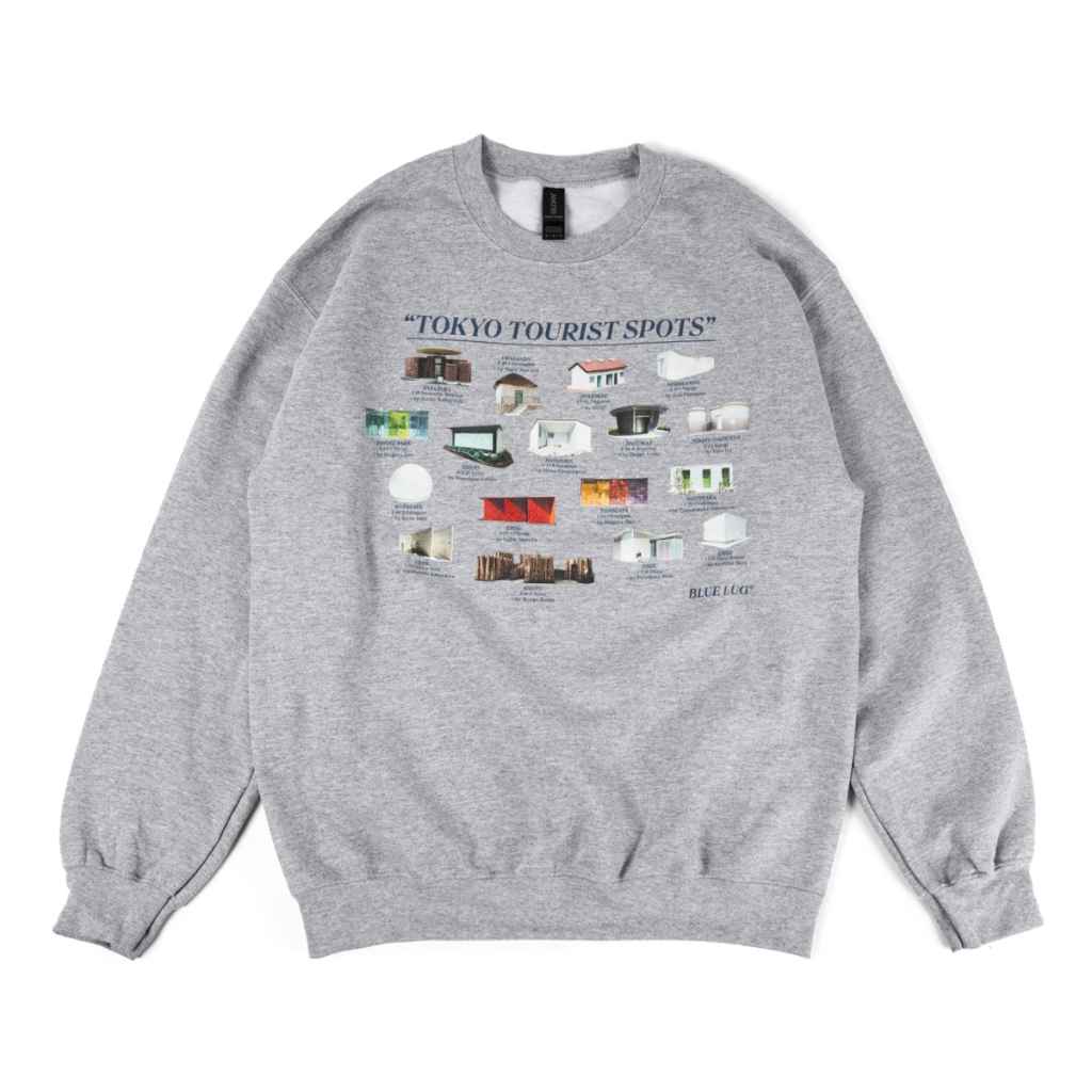 BLUE LUG* tourist spots crewneck sweat shirt (gray) - BLUE LUG