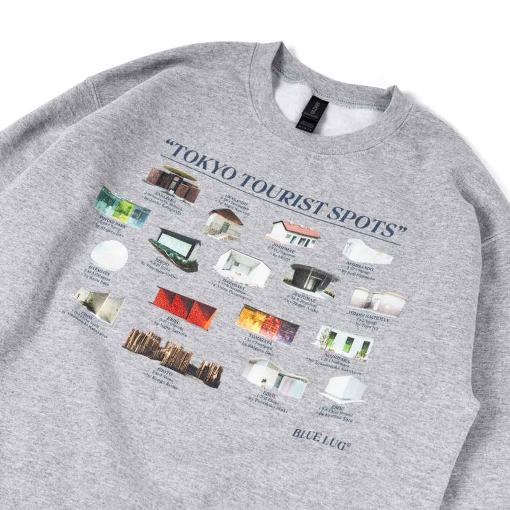 BLUE LUG* tourist spots crewneck sweat shirt (gray) - BLUE LUG 