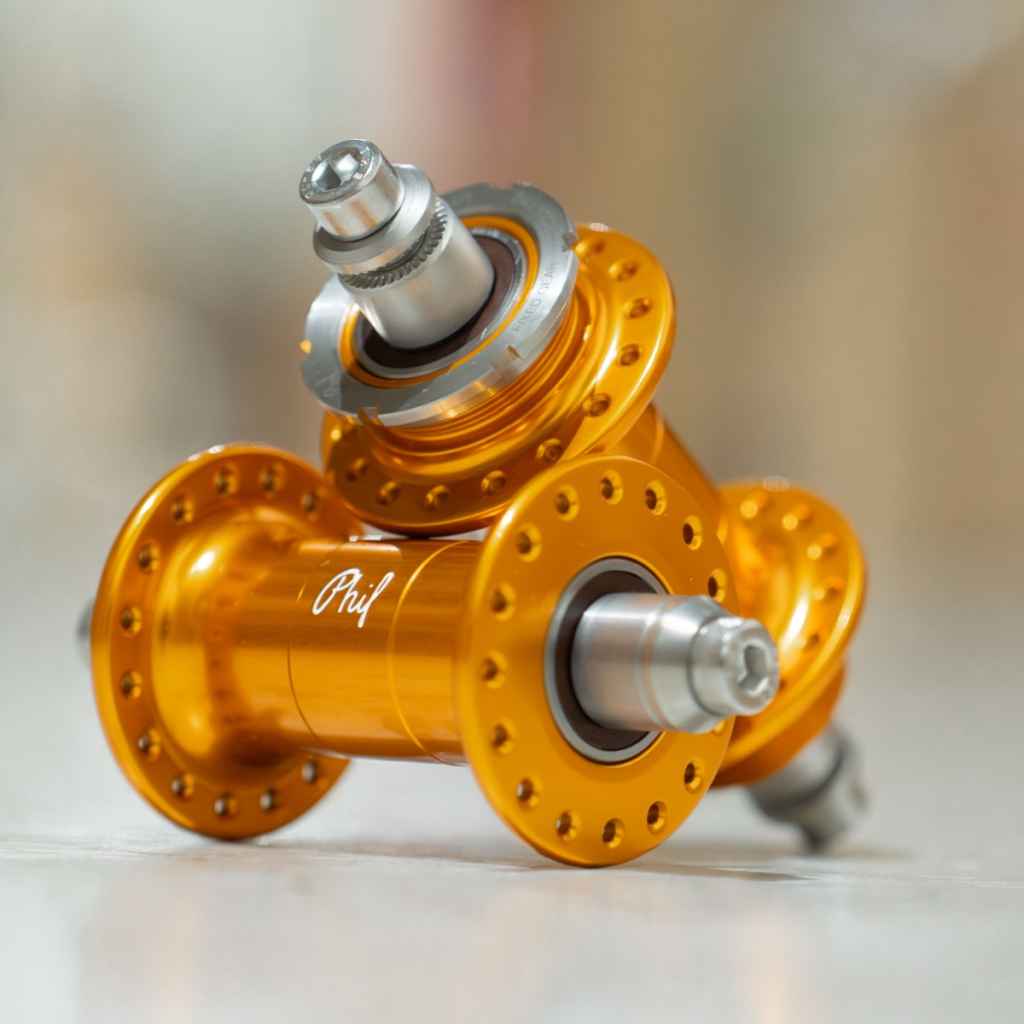 PHIL WOOD* low flange track hub set (LTD gold/fix&free) - BLUE LUG