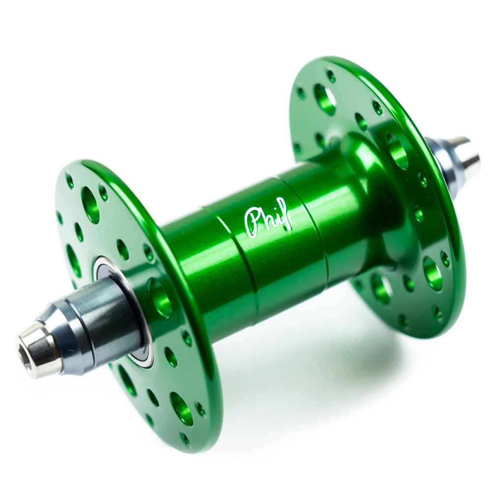 PHILWOOD* Pro high flange track hub front (green) - BLUE LUG