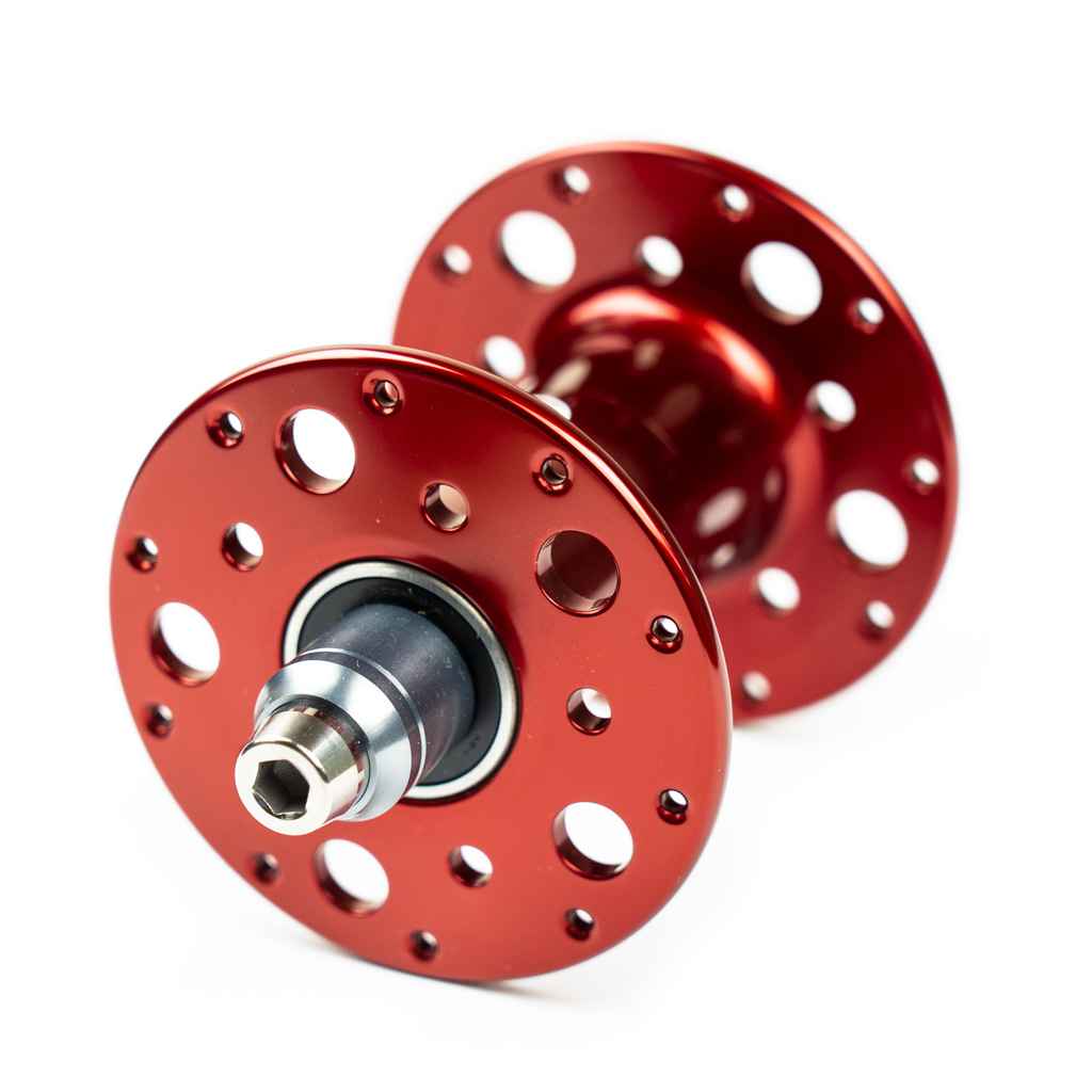PHILWOOD* Pro high flange track hub front (red) - BLUE LUG
