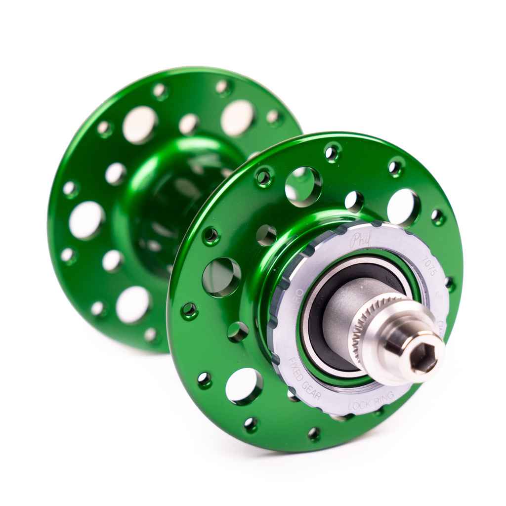 PHIL WOOD* Pro high flange track hub rear (green) - BLUE LUG