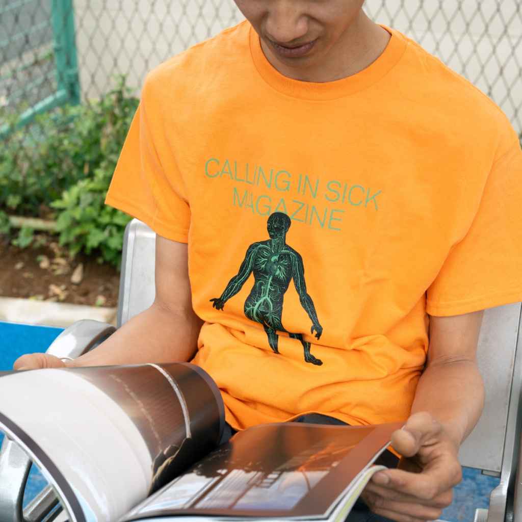 CALLING IN SICK* grass mirror t-shirt (Tangerine) - BLUE LUG