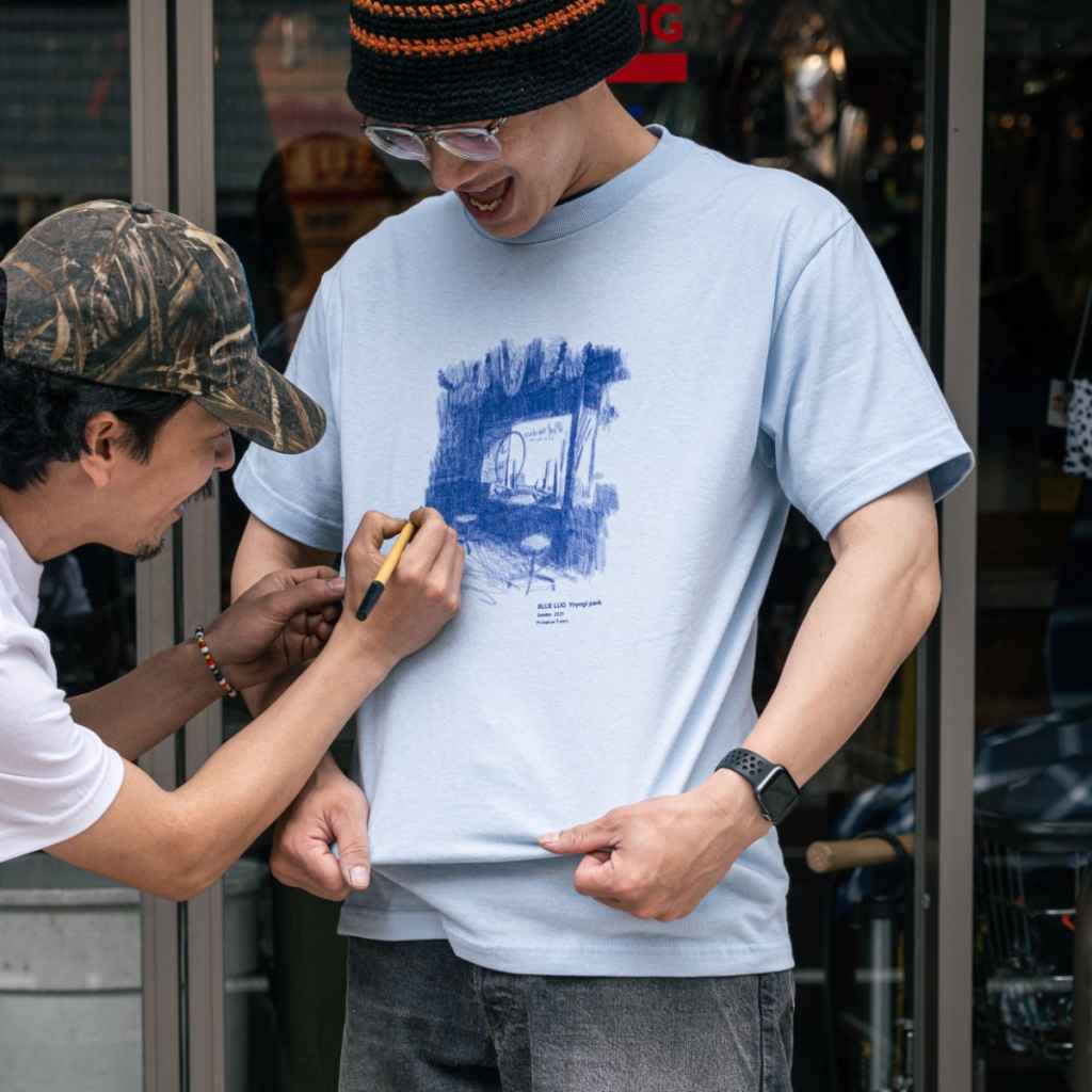 新品未使用　Tシャツ　Mサイズ　ブルーラグ　blue lug BLUE LUG* sketch t-shirt (powder blue) - BLUE LUG ONLINE STORE